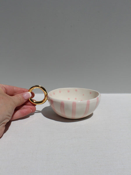 With Pleasure - Gold Handled Pink Striped Cup.