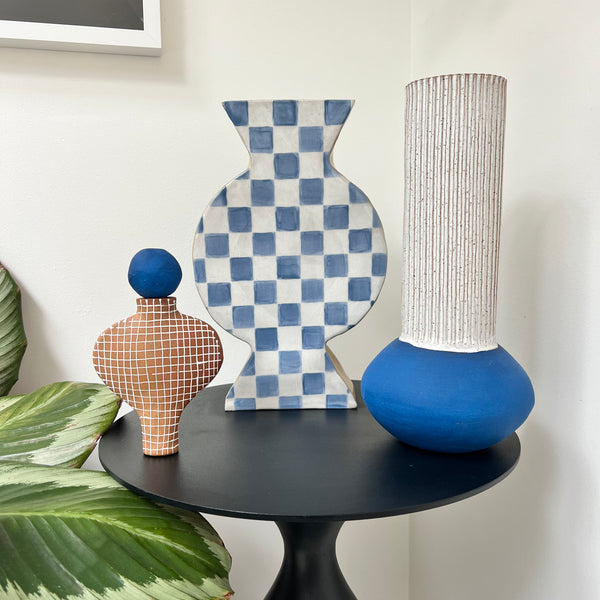 END of LIne 40% off - Tall Cobalt Blue and White Vessel