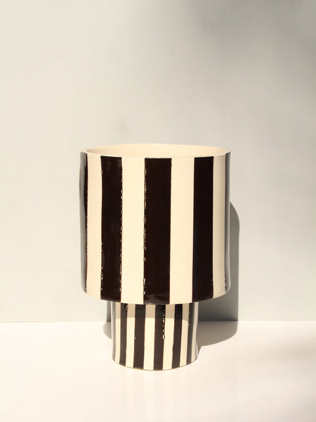 SECOND 60% off  Black and White striped Pedestal Planter