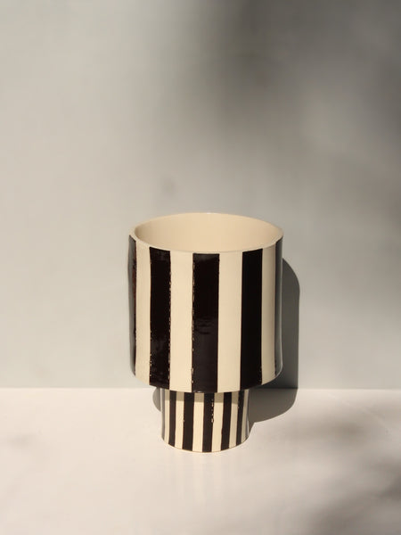 SECOND 60% off  Black and White striped Pedestal Planter