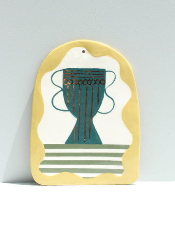 Art Tile - Dark Green and gold Vessel