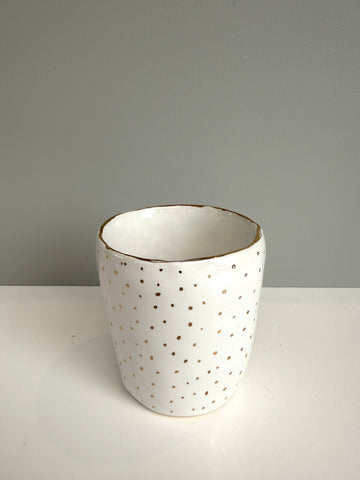 Gold Rimmed White Tumbler with spots