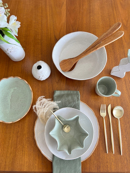 Sage Pasta Bowl with a Scalloped Edge