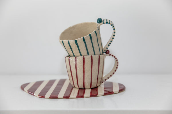 Pair of Striped Cups (Green and Maroon)