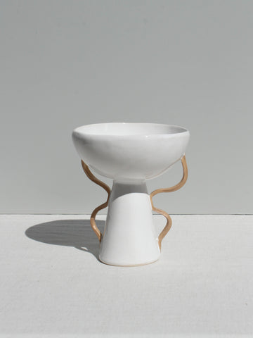 END OF LINE 40% 0ff - White Pedestal Dish with Wiggle Handles