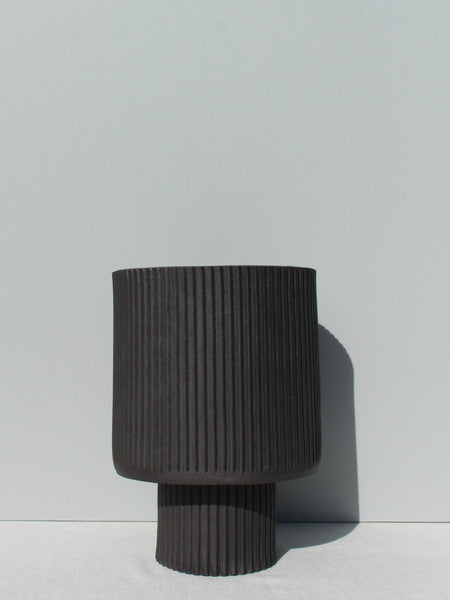 Seriously Fluted Planter in black clay.