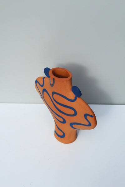 Hand Drawn Vessel in Terracotta and Blue