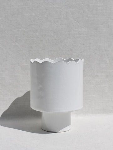 Scalloped Pedestal Planter in White